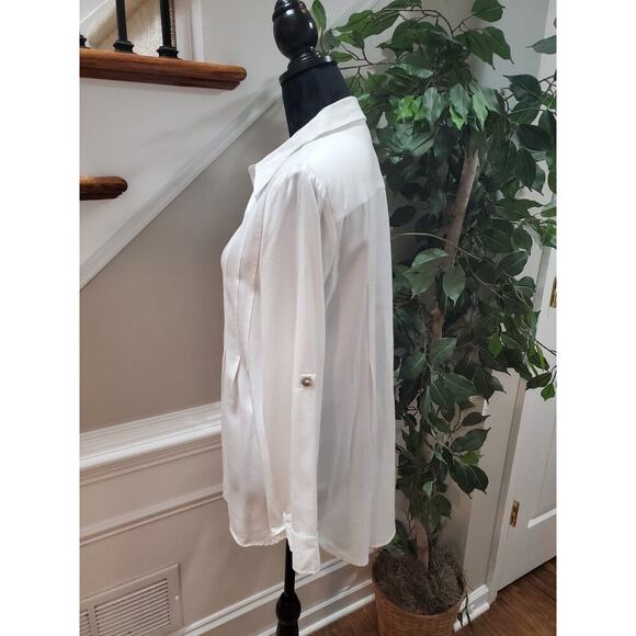 T&W Designs Womens White Tencel Collared Long Sleeve Button Down Casual Shirt XS - Picture 6 of 12